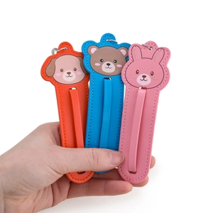Three colorful leather animal keychains featuring a dog, bear, and rabbit on white background
