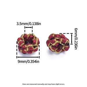 Handmade red and gold braided knot ring for DIY jewelry making with size dimensions
