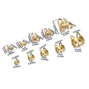 Detailed dimension chart for gold stainless steel clamshell fold-over bead tips