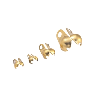 Four sizes of golden stainless steel double-hole foldover bead tips for DIY jewelry making