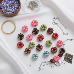 Handmade Woven Colorful Nylon Spacer Beads With Gold Thread Hollow Round Coil Beads For DIY Ethnic Style Jewelry Making