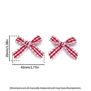 Set of two red and white plaid bowknots for hair accessories, 45mm x 35mm size detail