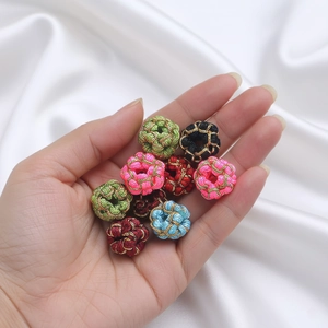 Handcrafted woven peach knot beads with gold wire thread for DIY jewelry making