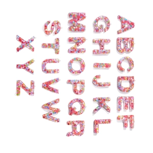 Set of 26 resin alphabet pendants with colorful heart sequins for DIY keychains
