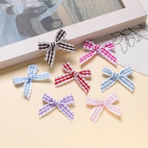 Mini Gingham Plaid Ribbon Bows With Scalloped Edge DIY Craft Accessories For Hair Clips Clothing Shoes Decoration