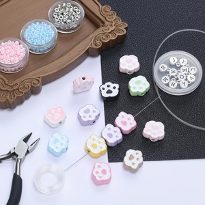 DIY jewelry kit with macaron cat paw alloy beads, letter charms and craft pliers