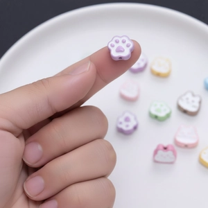 DIY cartoon cat paw and rabbit alloy beads in pastel colors for handmade jewelry