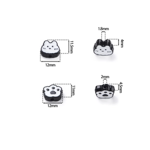 Detailed size view of cute rabbit and cat paw enamel alloy beads for DIY jewelry