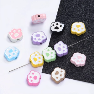 Colorful cat paw alloy beads with enamel finish for DIY jewelry making and crafts
