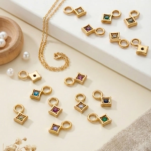 304 Stainless Steel Rhombus Zirconia Pendant Only Colorful Gem Jewelry Findings For DIY Necklace Bracelet Making Women