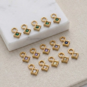 Gold plated stainless steel square pendants with colorful zircon gemstones for jewelry making