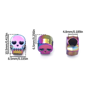 Iridescent skull charm bead for jewelry making with precise dimensional measurements
