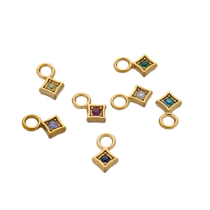 Set of seven gold plated rhombic pendants with colorful zircons for DIY jewelry making
