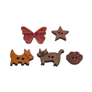 Surtido de botones de madera vintage con formas de gato mariposa y estrella para DIY