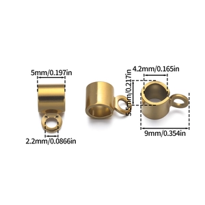 Technical view of gold stainless steel jewelry connector with 5mm length and 9mm width