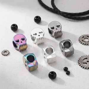 Vintage Alloy Skull Big Hole Beads With Heart Eyes Punk Gothic DIY Jewelry Accessory For Bracelet Necklace Making