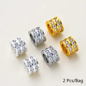 18K gold-plated cylinder spacer beads with two rows of micro-pave cubic zirconia