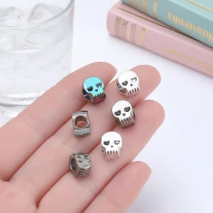 Rainbow and silver vintage skull charms with heart eyes for DIY bracelet jewelry making