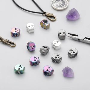 Retro rainbow and silver skull beads with large holes for DIY bracelet crafting