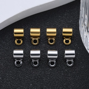 Polished gold and silver stainless steel bail beads for jewelry making, 8-piece set