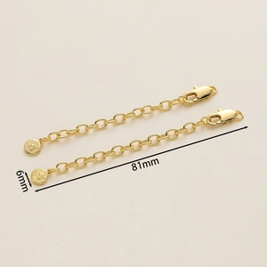 Detail of 18K gold-plated extender chain with lobster clasp and Cancer zodiac tag