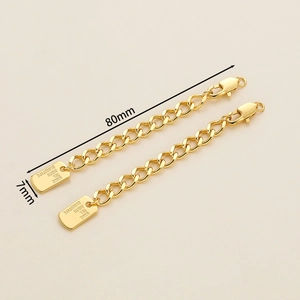Detail of 18K gold-plated 80mm extension chain with medical ID tag and lobster clasp
