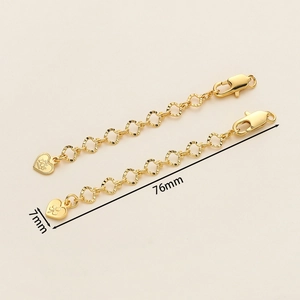 Detailed view of 76mm 18K gold-plated necklace extension chains with heart pendant