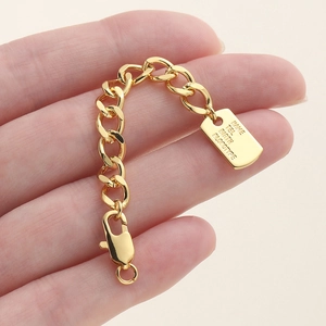 18K gold plated necklace extension chain with custom identity tag and lobster clasp