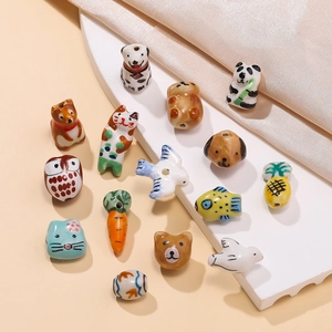 Handmade ceramic animal beads including panda, fox and owl for DIY jewelry making