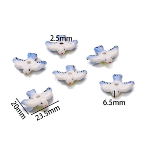 Detailed size map of handmade ceramic bird beads with blue glaze for DIY jewelry making