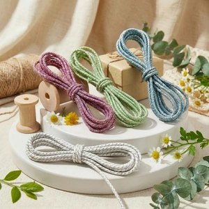 Cordino Intrecciato in Rayon Con Filo d'Oro Metallico Per Creazione di Gioielli Fai-da-te Braccialetti Portachiavi Materiale Artigianale