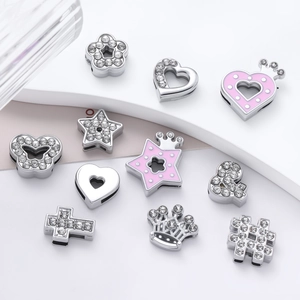 Silver rhinestone flower and heart sliders set for DIY bracelets and necklaces