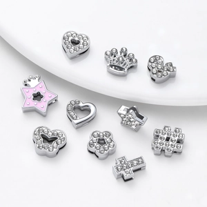 DIY silver alloy slide charms with rhinestones in heart, star, and crown shapes
