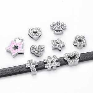 Silver alloy heart and crown charms with rhinestones for DIY wristband bracelets