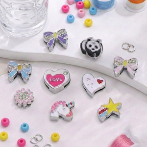 Ciondoli Scorrevoli in Lega Smaltata per Bracciale 10mm Fai-da-te Cuore Panda Unicorno Fiocco Floreale Accessori Gioielli
