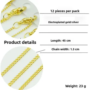 Detail view of 1.3mm gold and silver plated DIY jewelry chains with lobster clasps