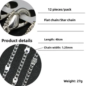 Set de 12 collares de cadena de estrellas bañados en plata de 1,25 mm con cierre mosquetón
