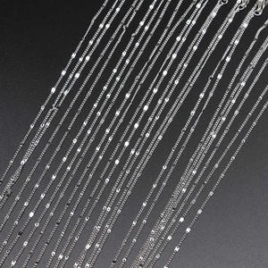 Silver-plated 1.25mm DIY necklace chains in various styles on a black background