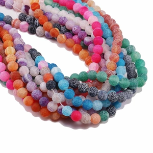 Colorful weathered agate loose beads with cracked texture for DIY jewelry making