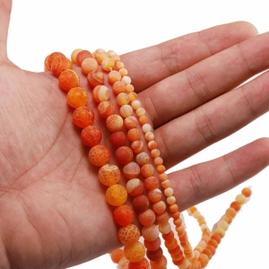Detailed comparison of orange dragon vein agate beads in 4mm, 6mm, 8mm, and 10mm sizes