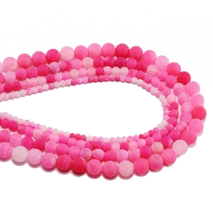 DIY colorful weathered agate round beads with frosted crackle texture in pink hues