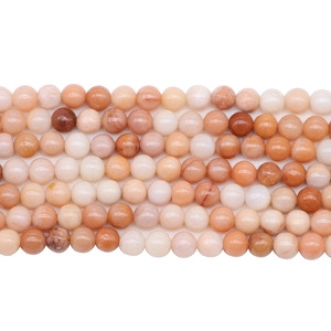Polished round natural stone beads in cream pink and peach orange for jewelry making