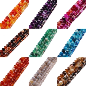 Cuentas Sueltas Redondas de Ágata Listada Natural para Fabricación de Joyas DIY Pulseras Collares Piedras Semipreciosas Pulidas