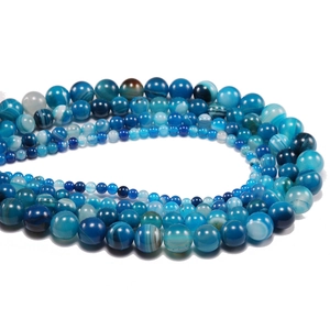 Cuentas redondas de ágata natural con rayas azules para la creación de joyas