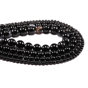 Cuentas redondas de ágata de rayas negras naturales pulidas en varios tamaños para joyería