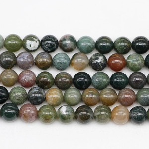 Polished natural Indian agate round beads with green and mossy textures for DIY jewelry