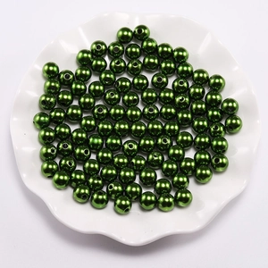 Deep green ABS faux pearls with metallic luster and pre-drilled holes for DIY jewelry