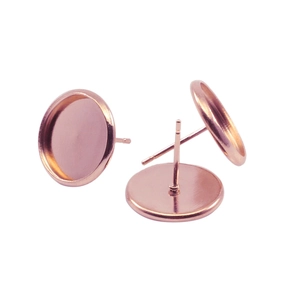 Bases de pendientes redondas de oro rosa para creación de joyas DIY en acabado pulido