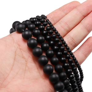 Matte black natural stone round beads in various sizes for DIY bracelet making