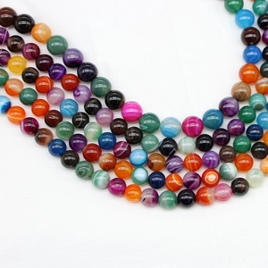 Natural Colorful Striped Agate Loose Beads Round Banded Stone Beads For Jewelry Making DIY Bracelet Necklace Accessory
